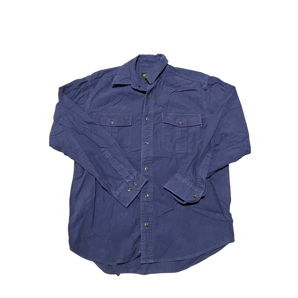 Vintage Eddie Bauer Mens Small Blue Long Sleeve Cotton Twill Button Down Utility